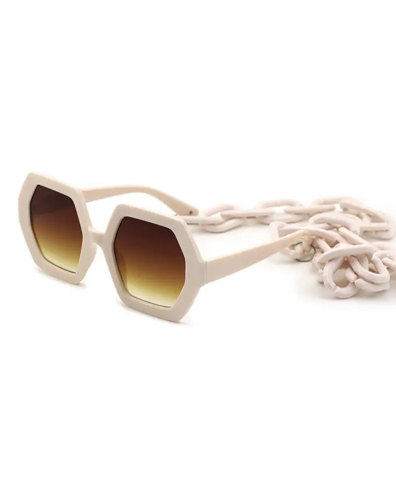 1Pair Polygon Square Chain Decor Sunglasses