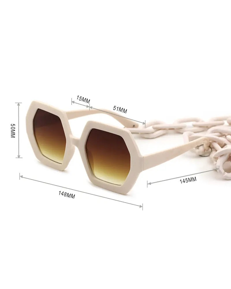 1Pair Polygon Square Chain Decor Sunglasses