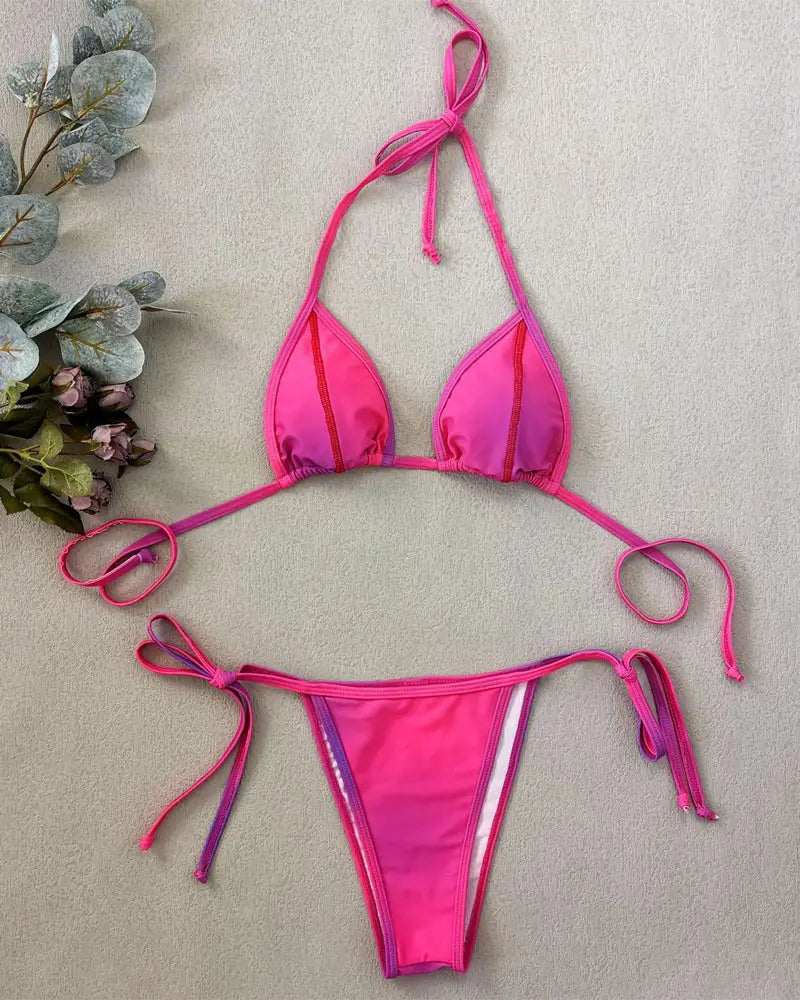 Ombre Tied Detail Halter Bikini Set