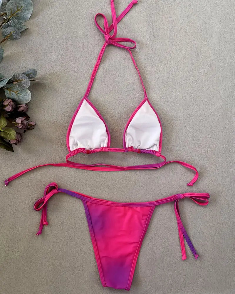 Ombre Tied Detail Halter Bikini Set