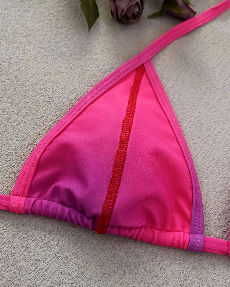 Ombre Tied Detail Halter Bikini Set