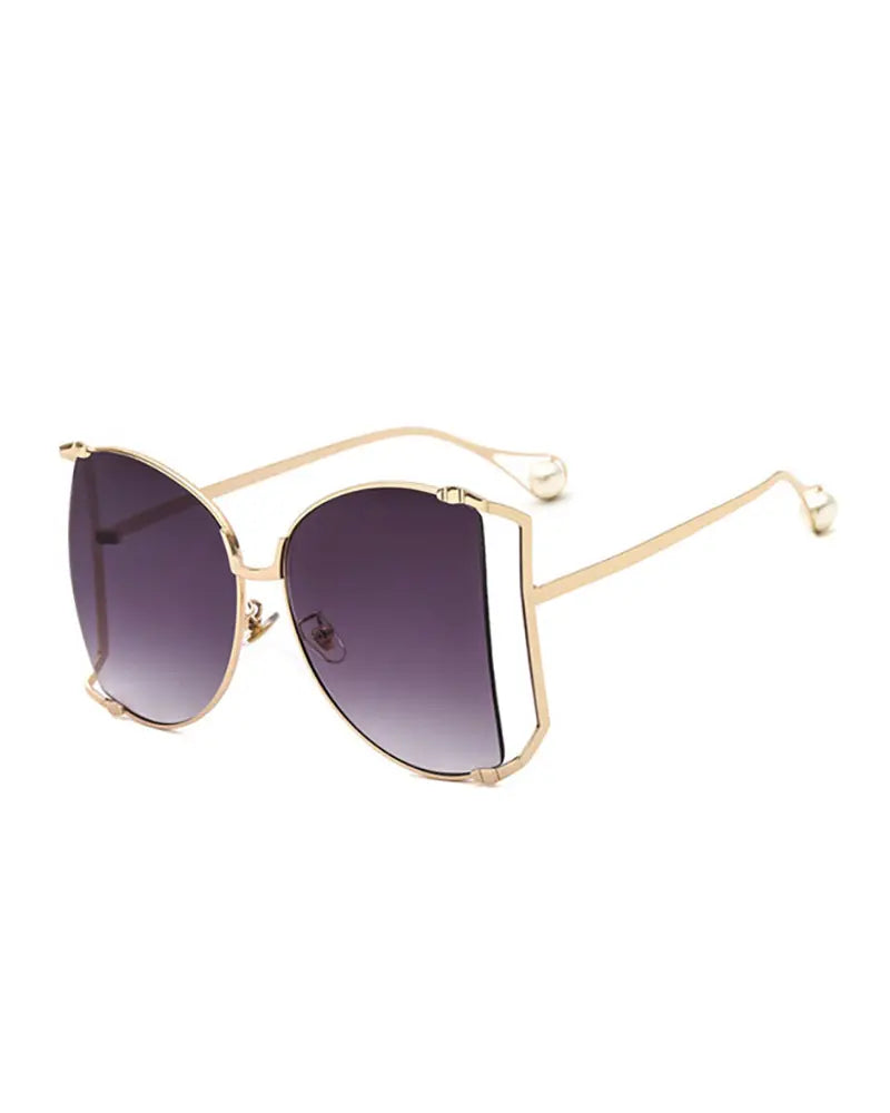 1Pair Pearls Half Round Big Frame Gradient Sunglasses