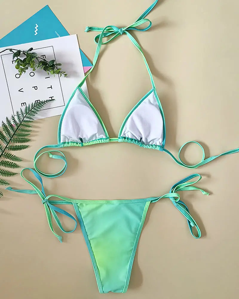 Ombre Tied Detail Halter Bikini Set