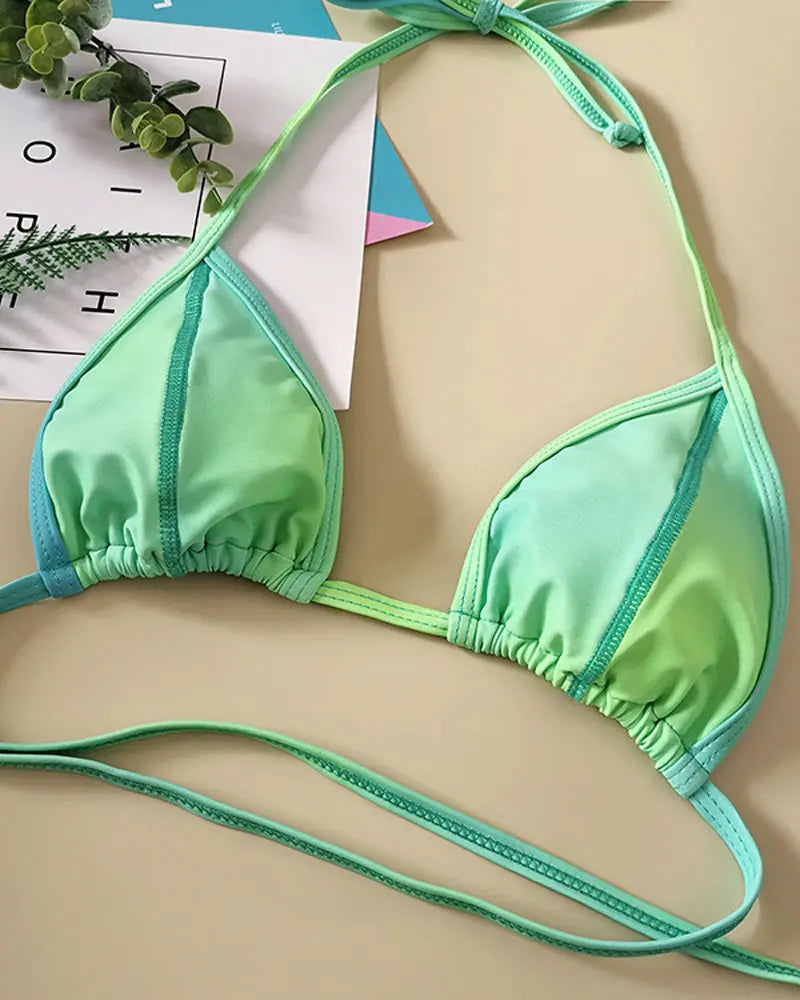 Ombre Tied Detail Halter Bikini Set