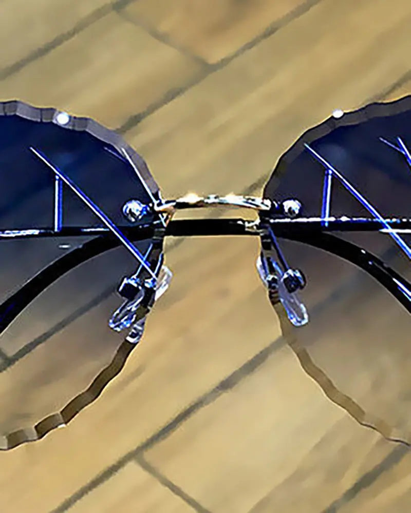 1Pair Square Shaped Rimless Frame Rhinestone Tinted Lens Sunglasses