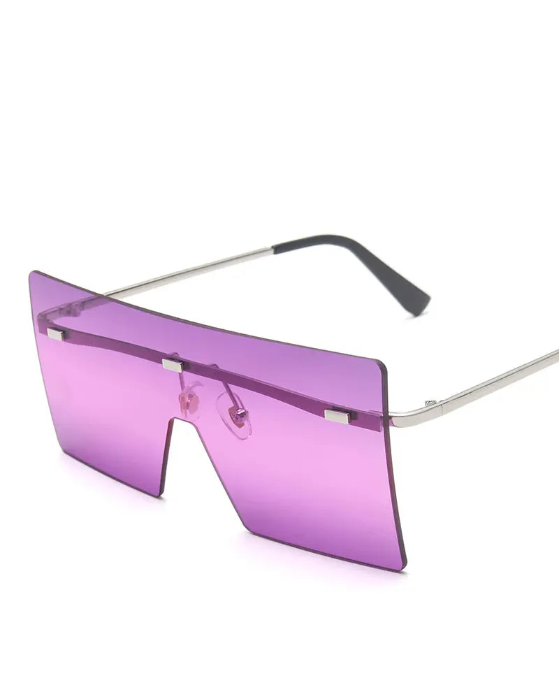 1Pair Flat Top Rimless Square Frame Sunglasses