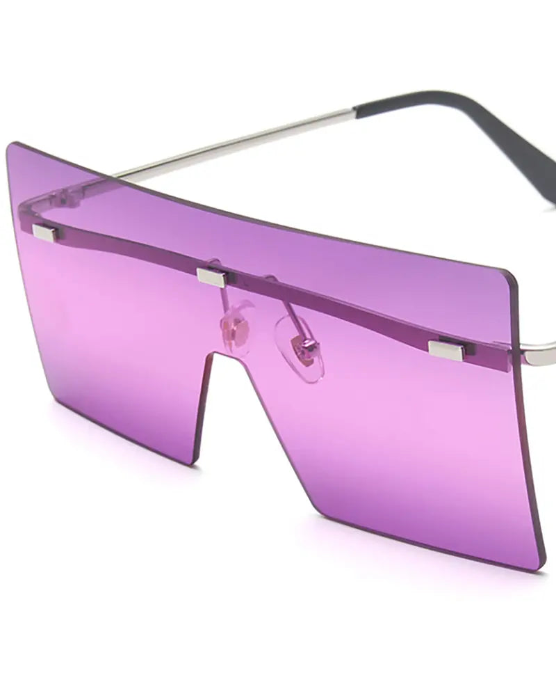 1Pair Flat Top Rimless Square Frame Sunglasses