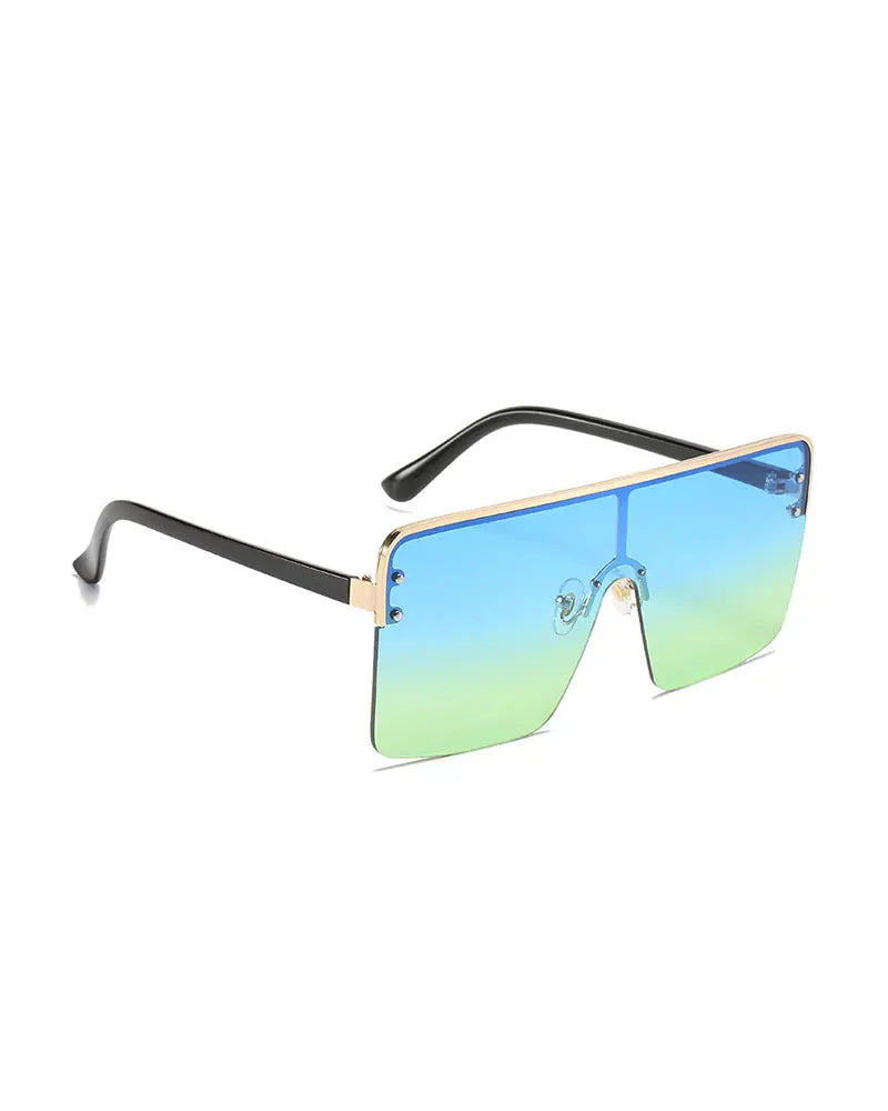 1Pair Half Metal Frame Ombre Lens Flat Top Sunglasses