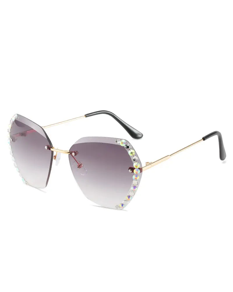 1Pair Ombre Lens Rhinestone Irregular Rimless Sunglasses