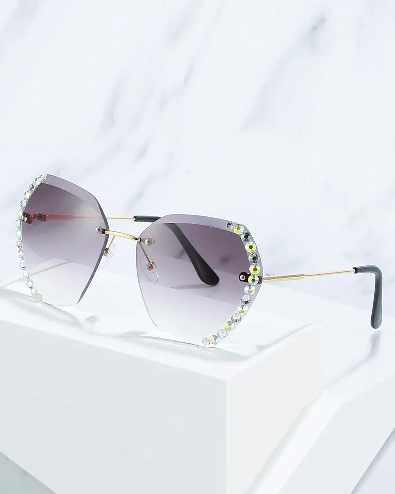 1Pair Ombre Lens Rhinestone Irregular Rimless Sunglasses