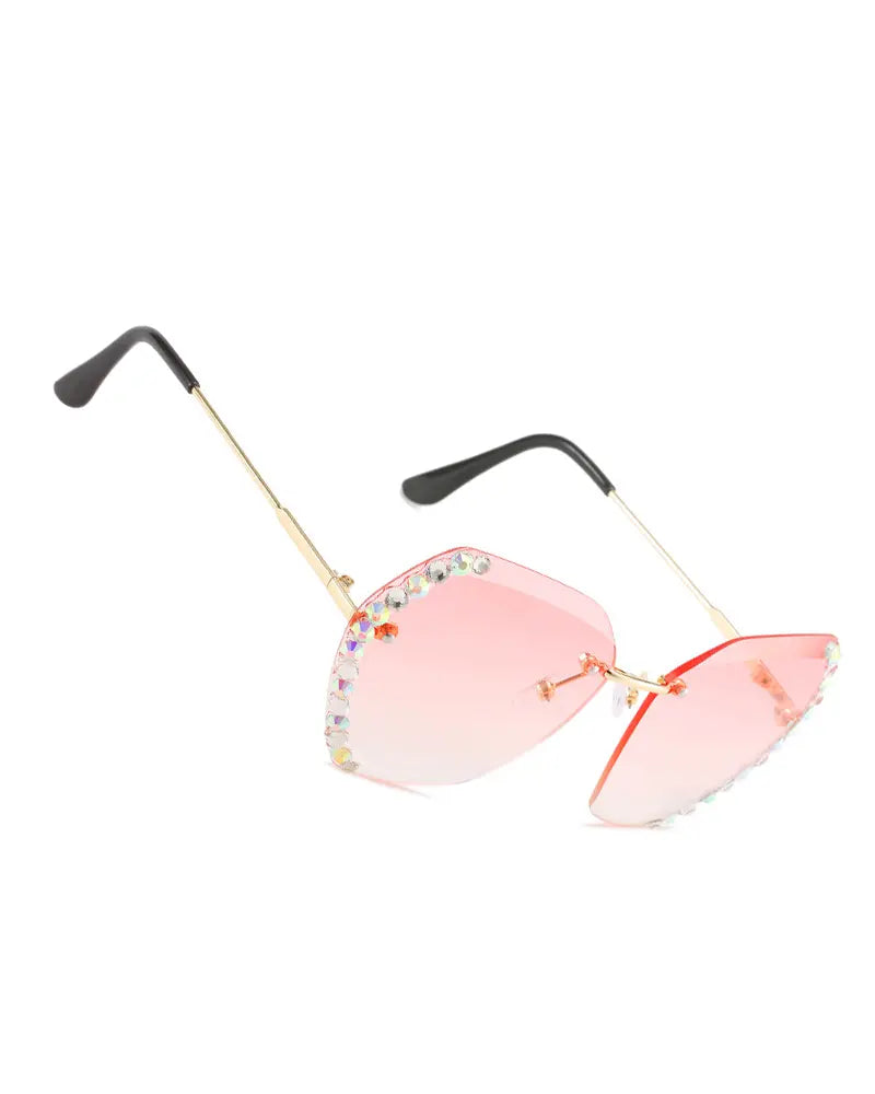 1Pair Ombre Lens Rhinestone Irregular Rimless Sunglasses