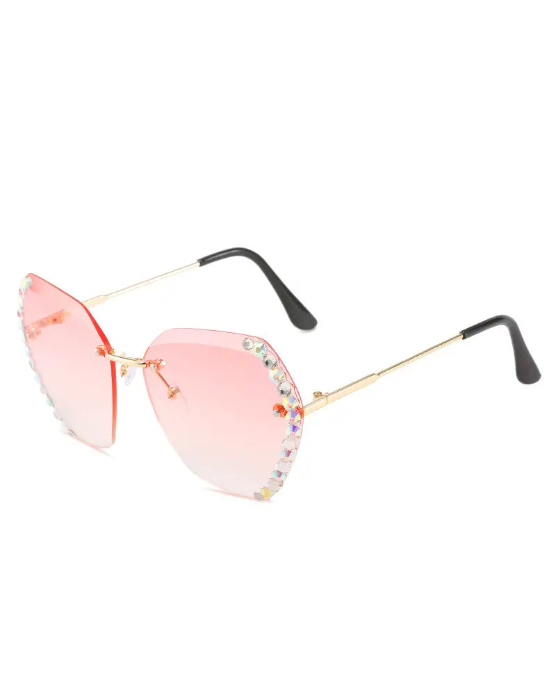 1Pair Ombre Lens Rhinestone Irregular Rimless Sunglasses