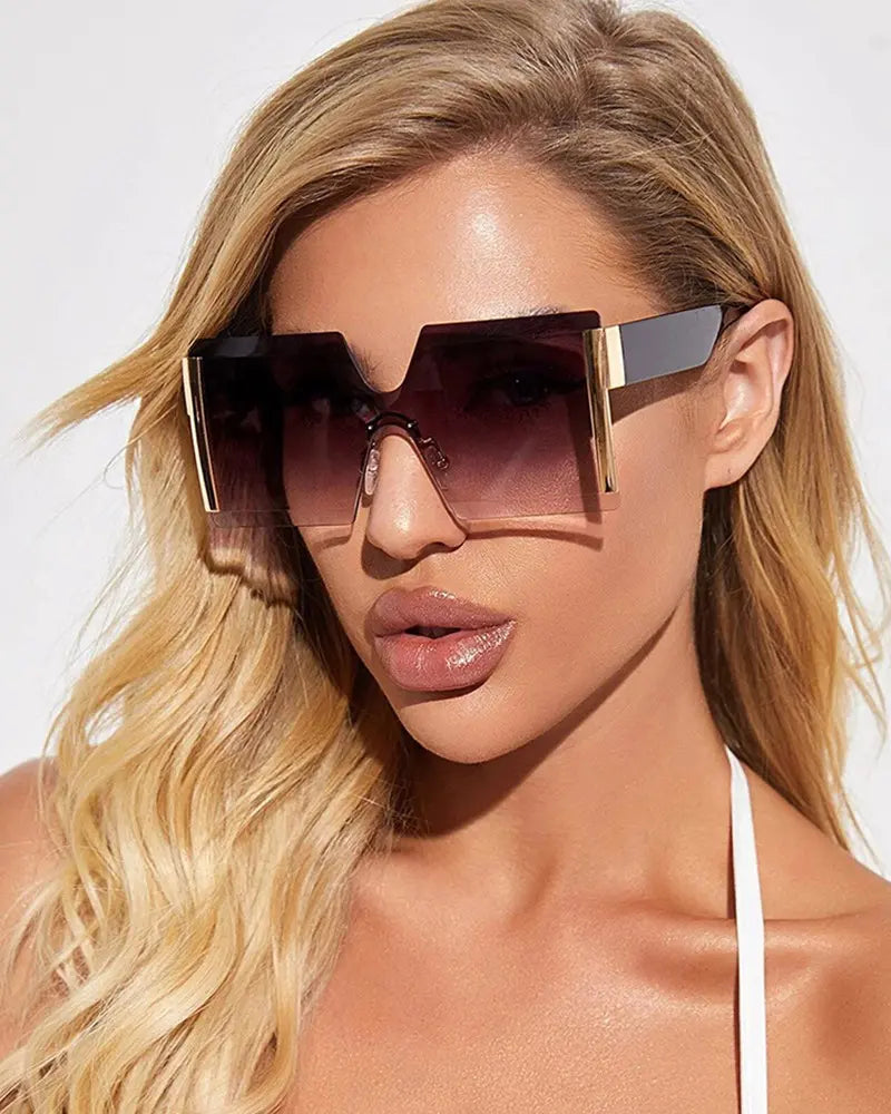 1Pair Rimless Flat Top Ombre Lens Sunglasses