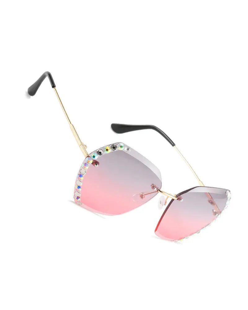 1Pair Ombre Lens Rhinestone Irregular Rimless Sunglasses