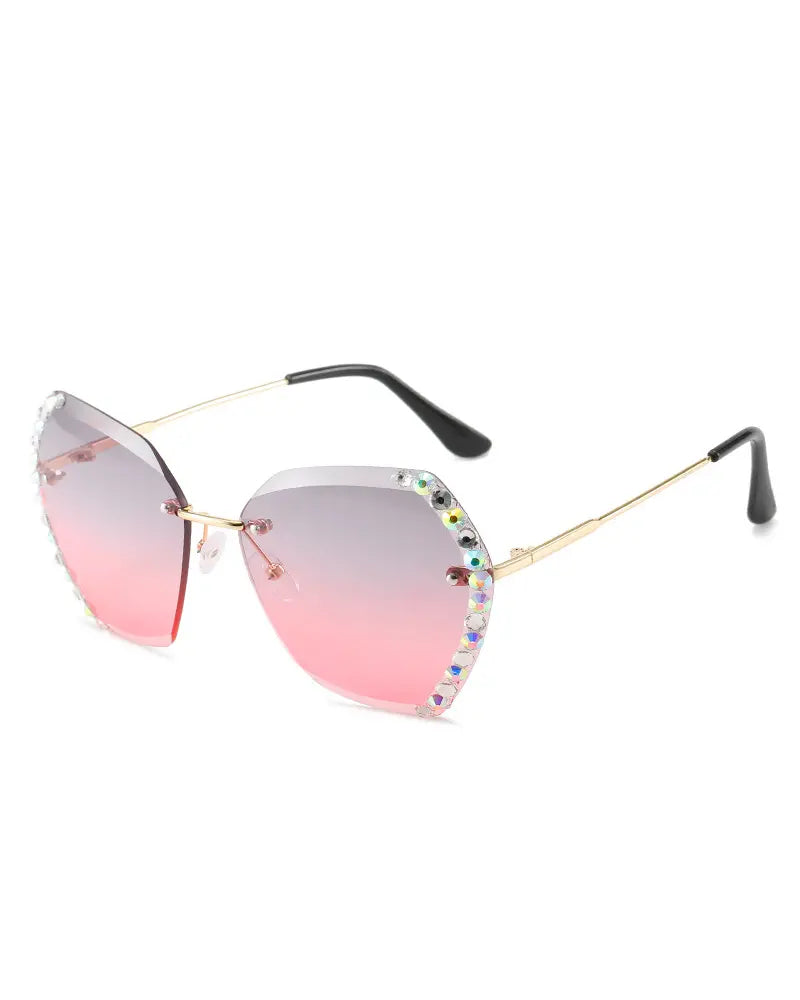 1Pair Ombre Lens Rhinestone Irregular Rimless Sunglasses