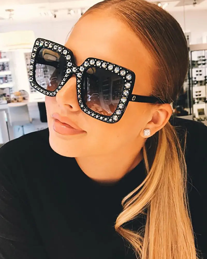 1Pair Rhinestone Decor Square Frame Sunglasses