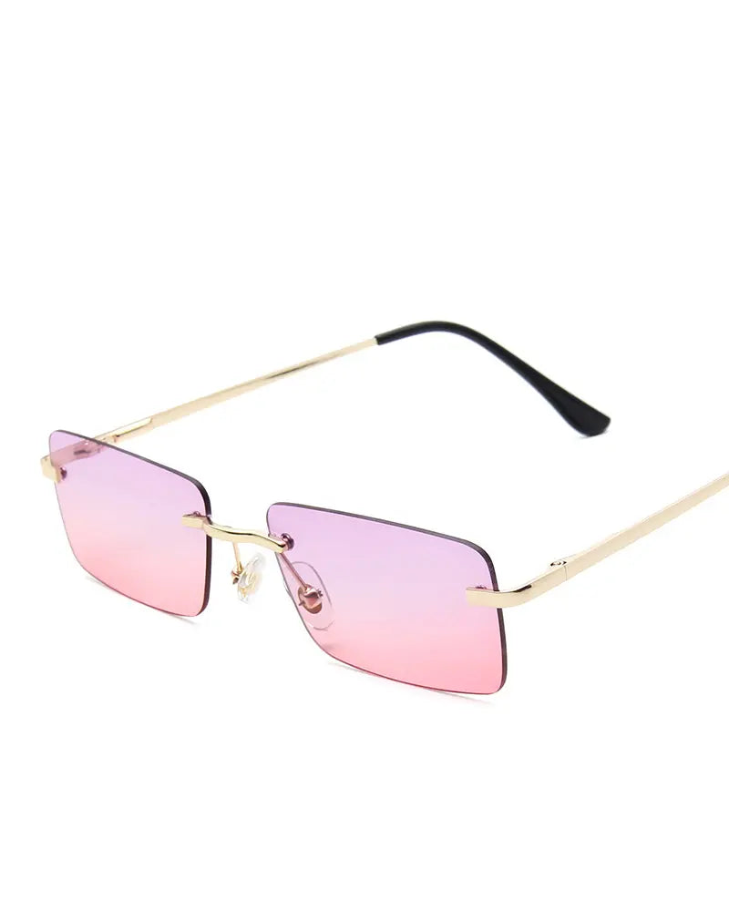 1Pair Tinted Lens Rectangle Rimless Frame Sunglasses