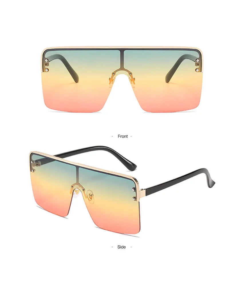 1Pair Half Metal Frame Ombre Lens Flat Top Sunglasses