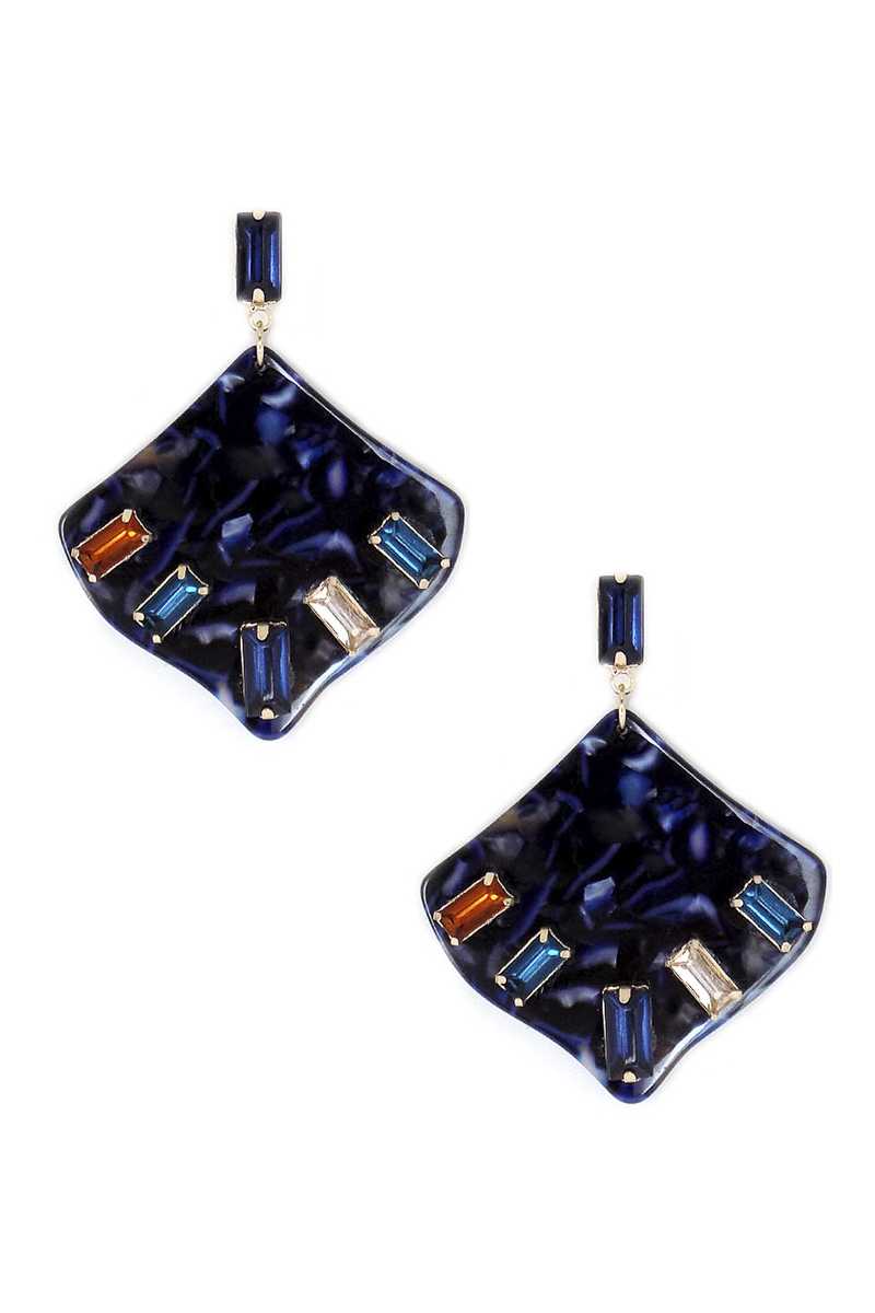 Acetate Rhinestone Square Dangle Earring