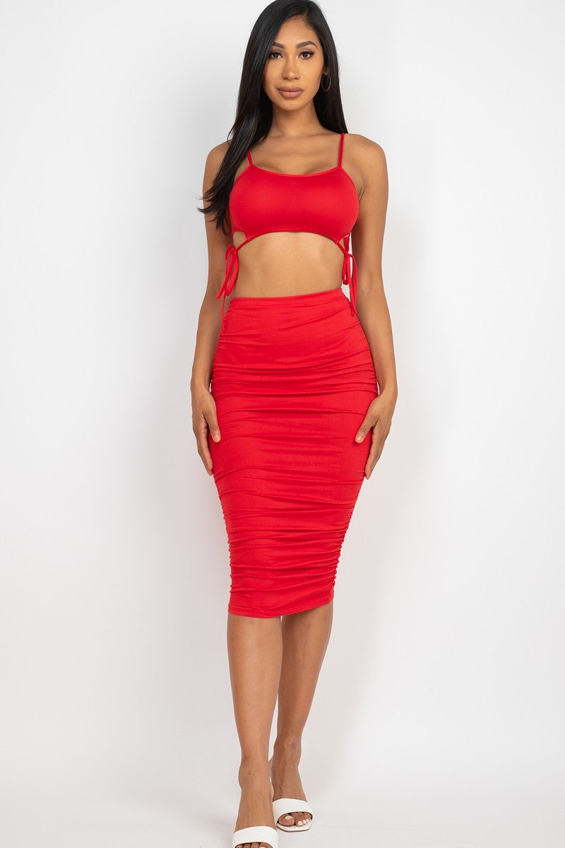 Tie Side Crop Top And Skirt Set