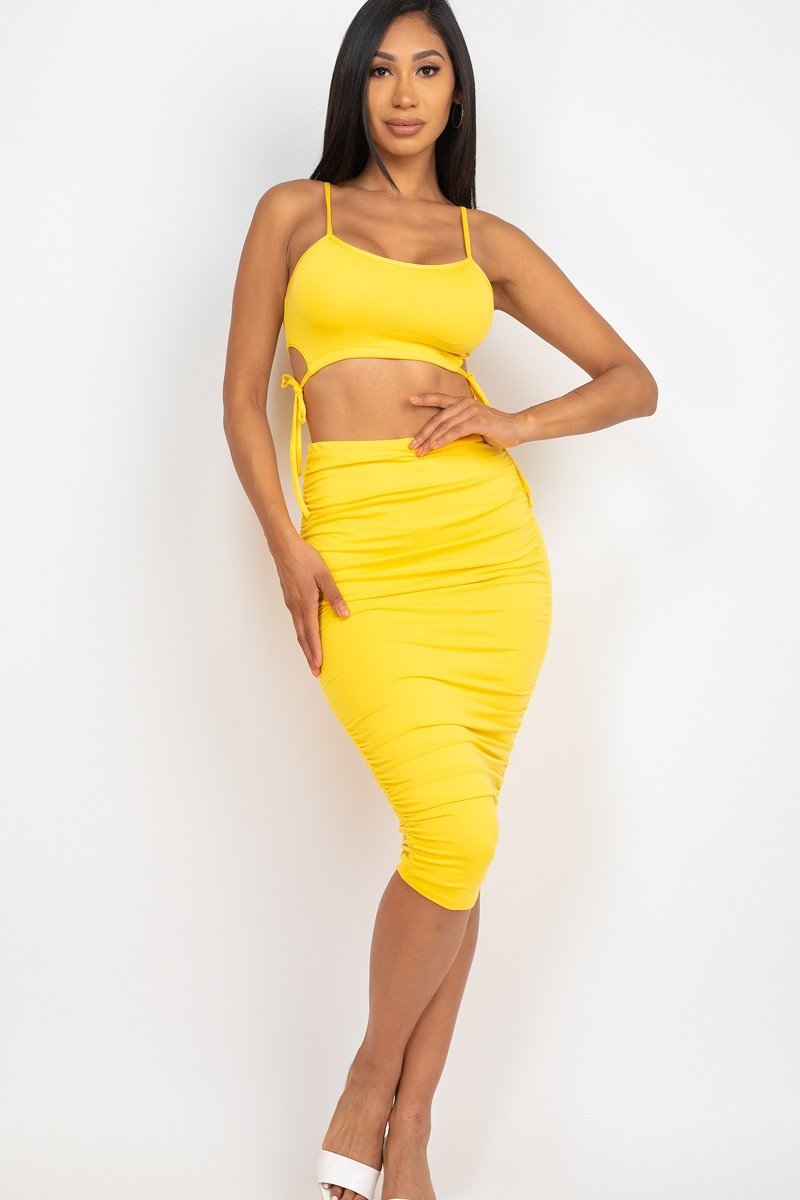 Tie Side Crop Top And Skirt Set