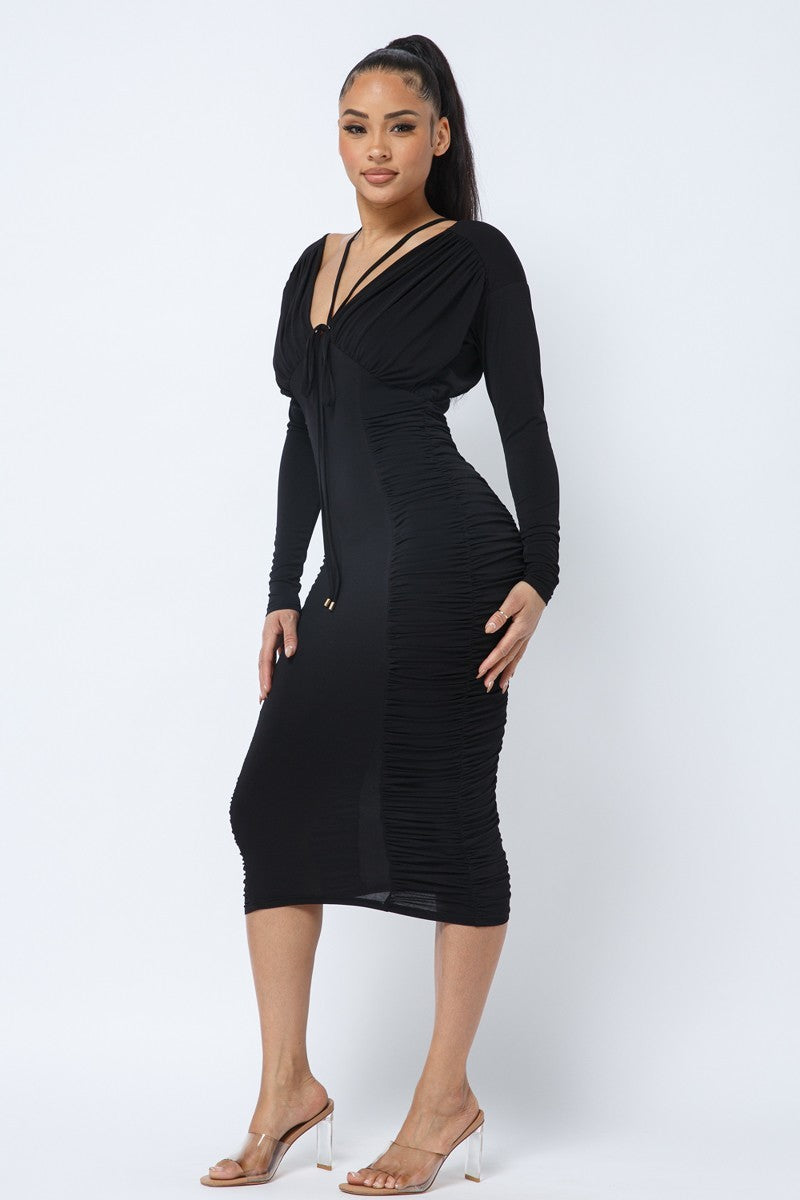 Midi Dress With Low V Neck