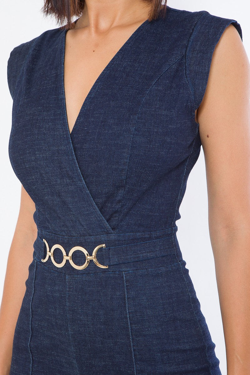 Fashion Denim Stretch Jumpsuit