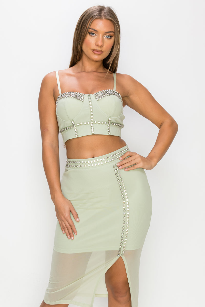 Stone Cami Top &amp; Mini Skirts Set