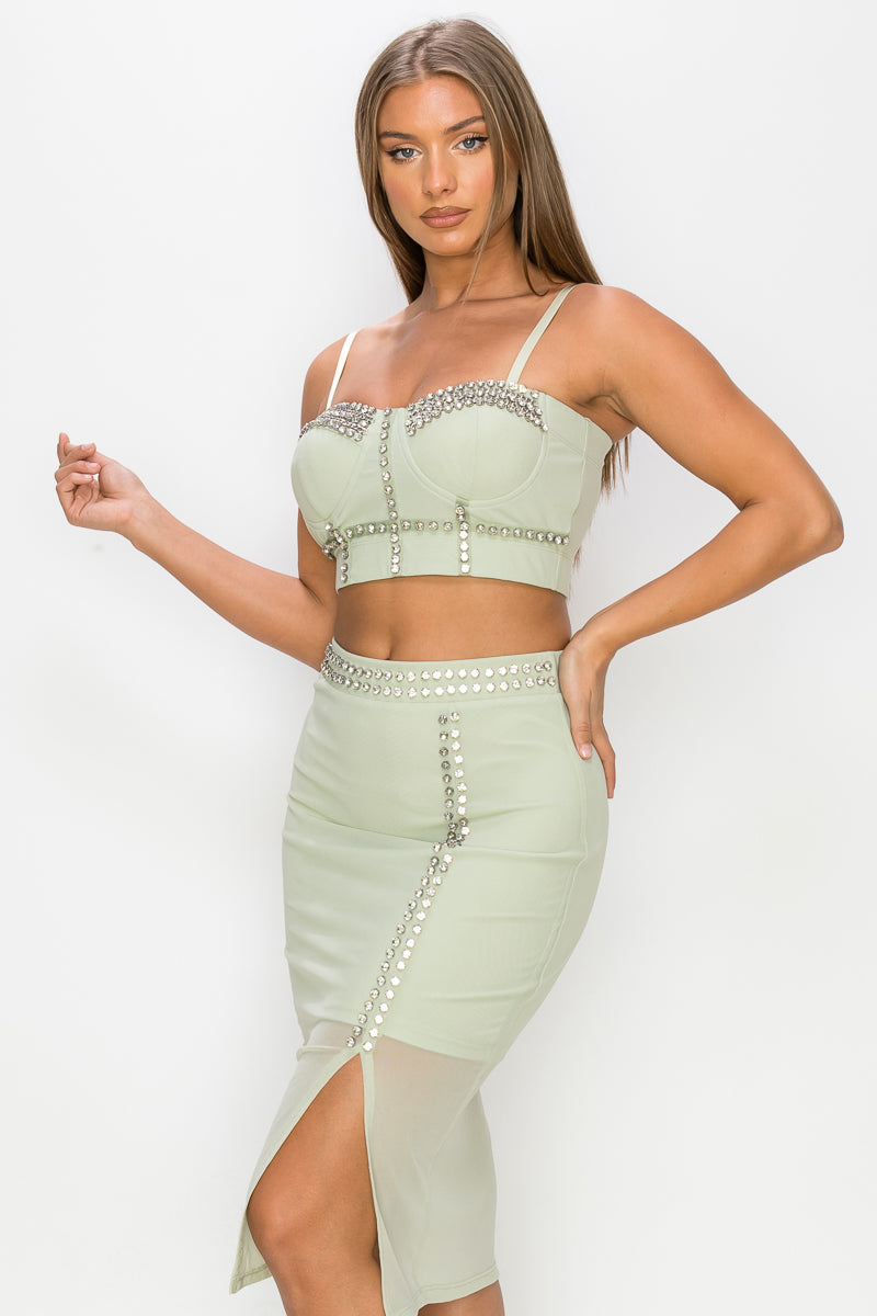 Stone Cami Top &amp; Mini Skirts Set