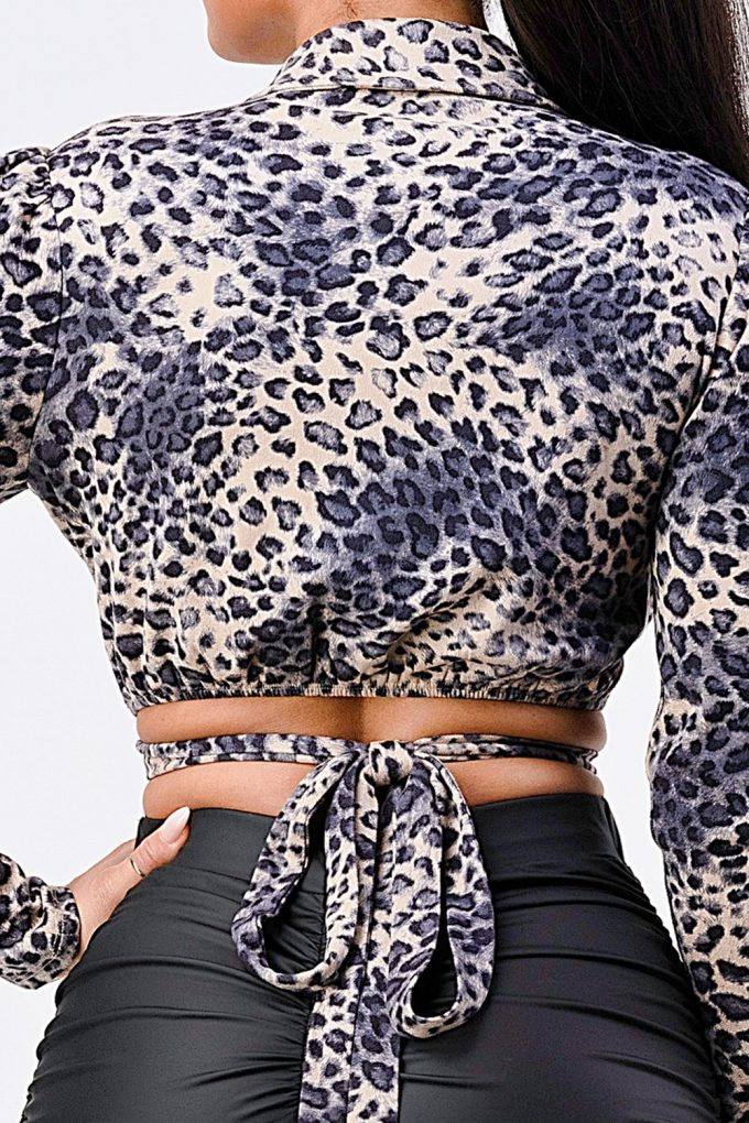 Animal Print Back-tie Wrap Top