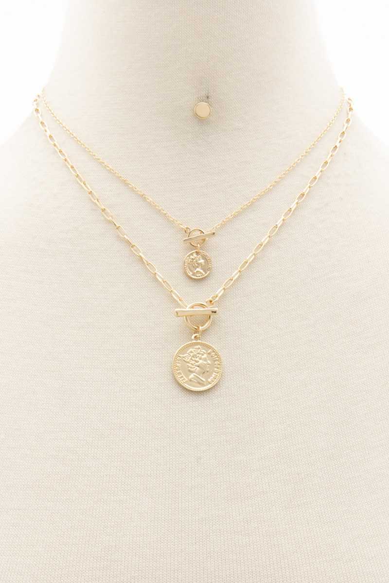 Double Coin Toggle  Necklace