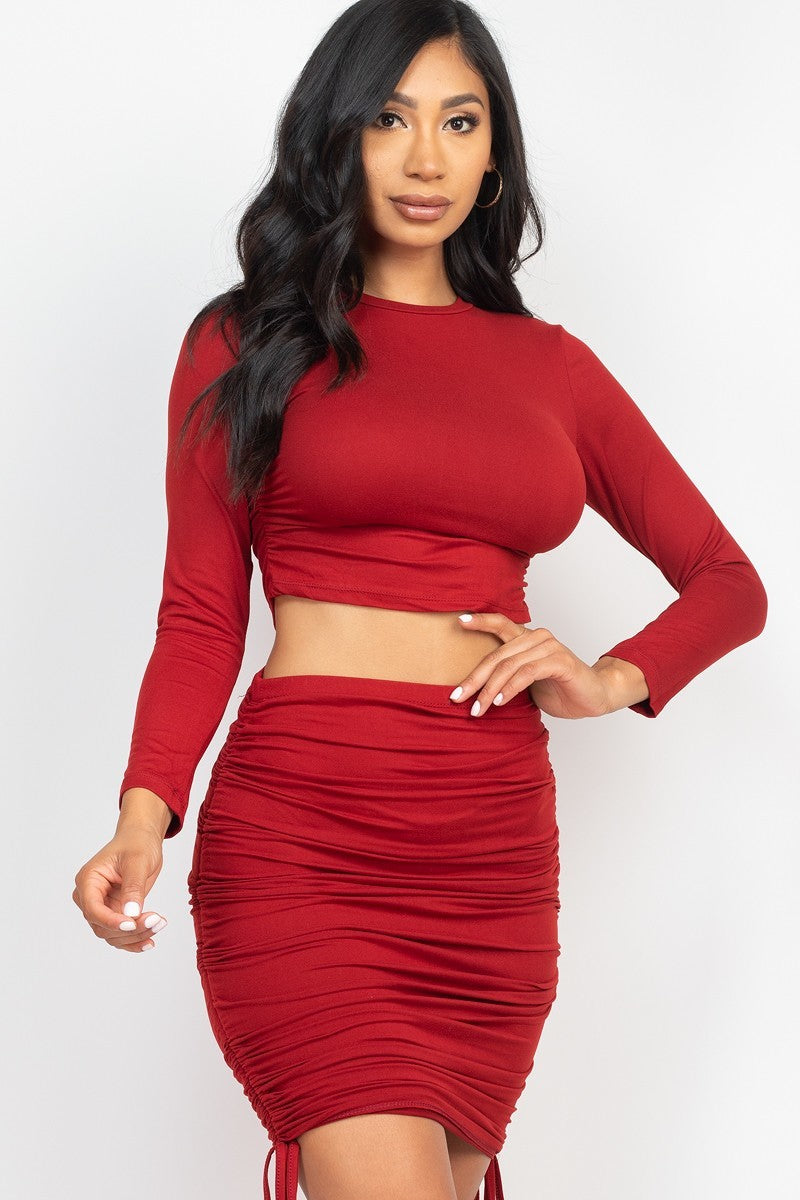 Ruched Top &amp; Drawstring Skirt Set