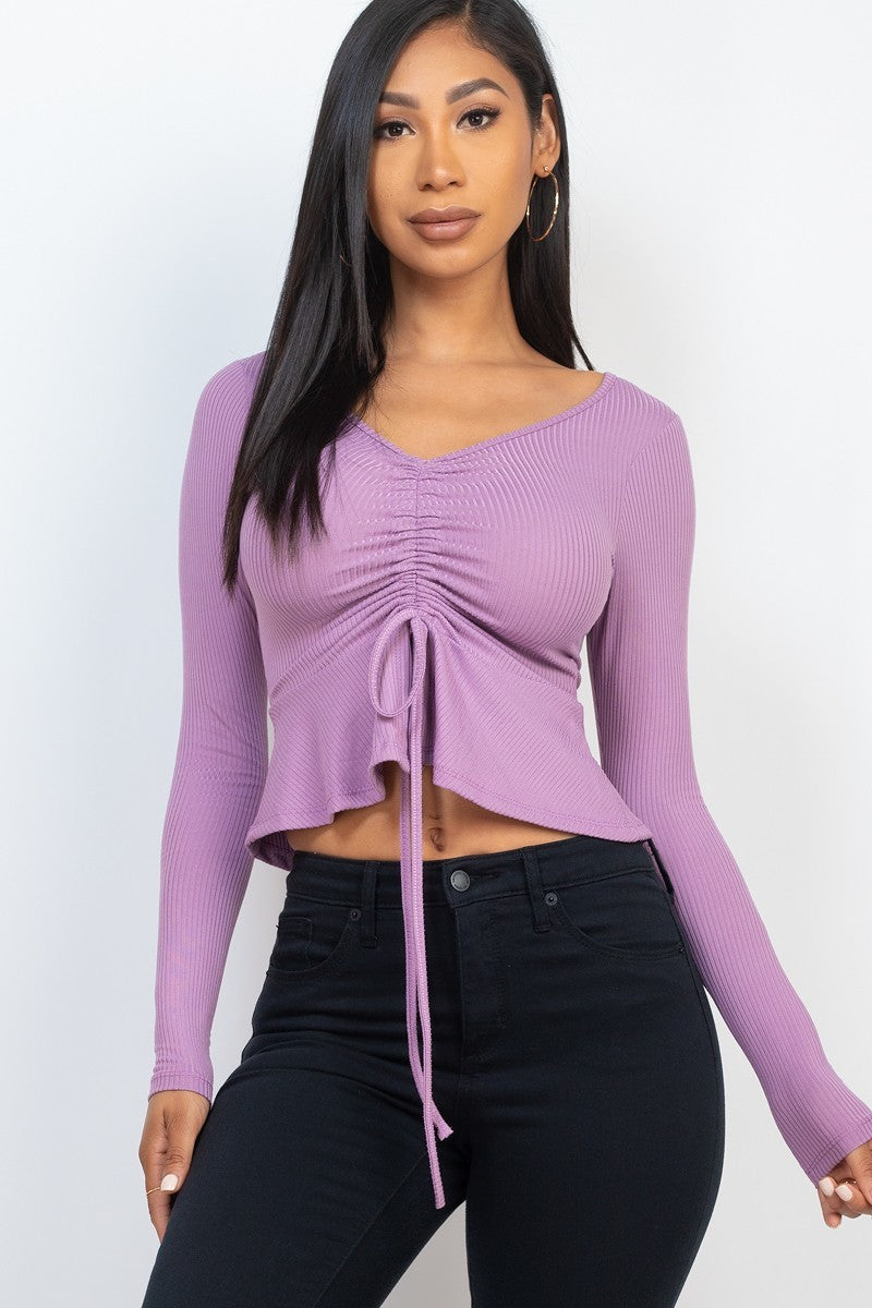 Ribbed Drawstring Peplum Top