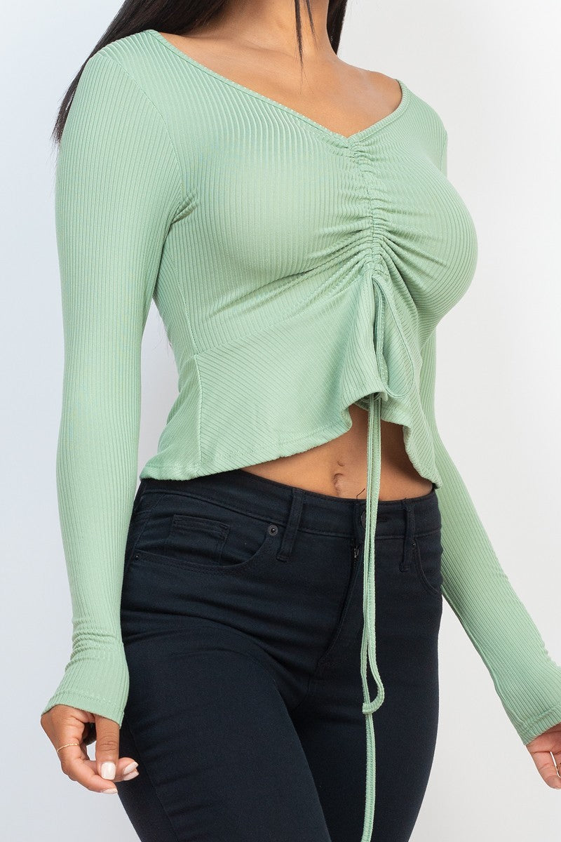 Ribbed Drawstring Peplum Top