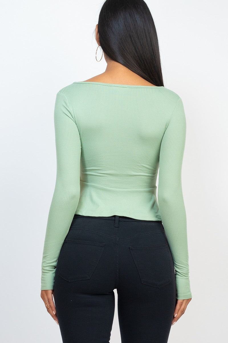 Ribbed Drawstring Peplum Top