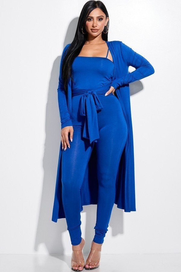 Spaghetti Jumpsuit With Waist Tie And Duster