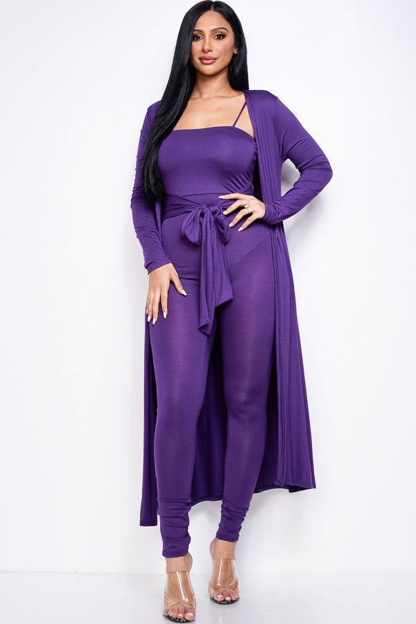 Spaghetti Jumpsuit With Waist Tie And Duster