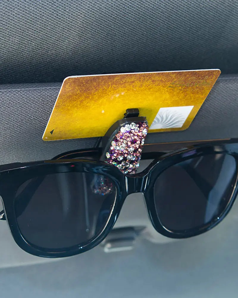 Card Sun Visor Fastener Eyeglasses Clip Frame Receipt Storage Rhinestone Sunglass Protector