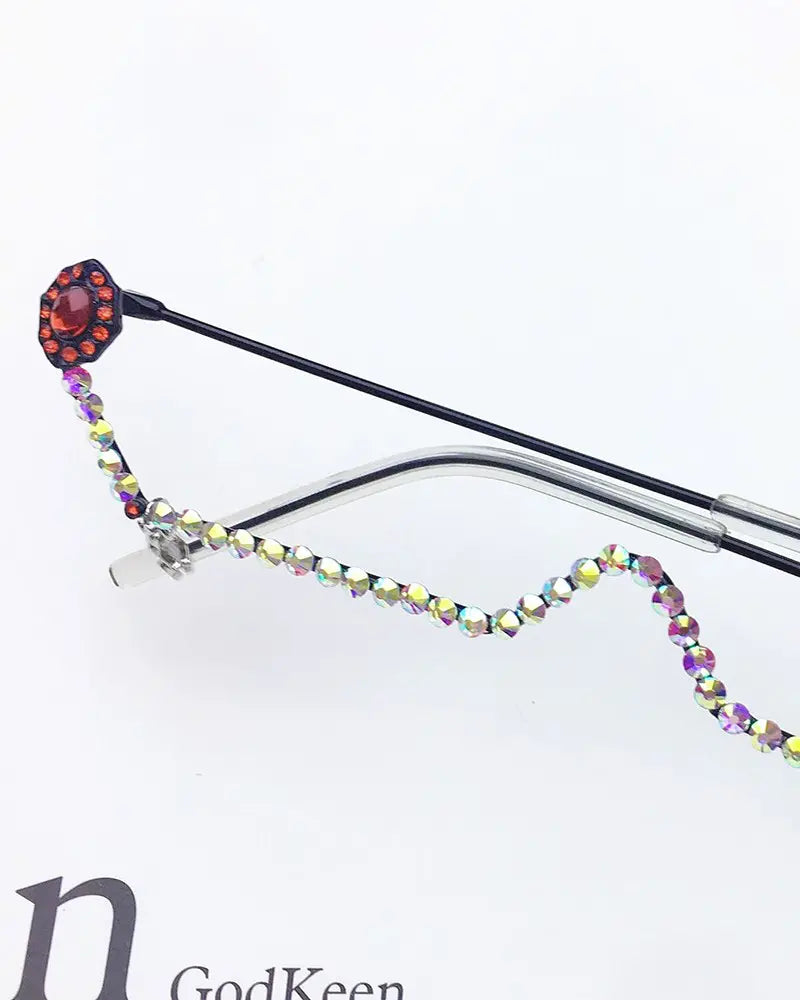 1 Pair Rhinestone Half Frame Lensless glasses