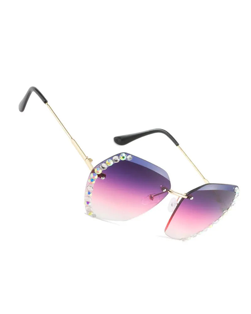 1Pair Ombre Lens Rhinestone Irregular Rimless Sunglasses