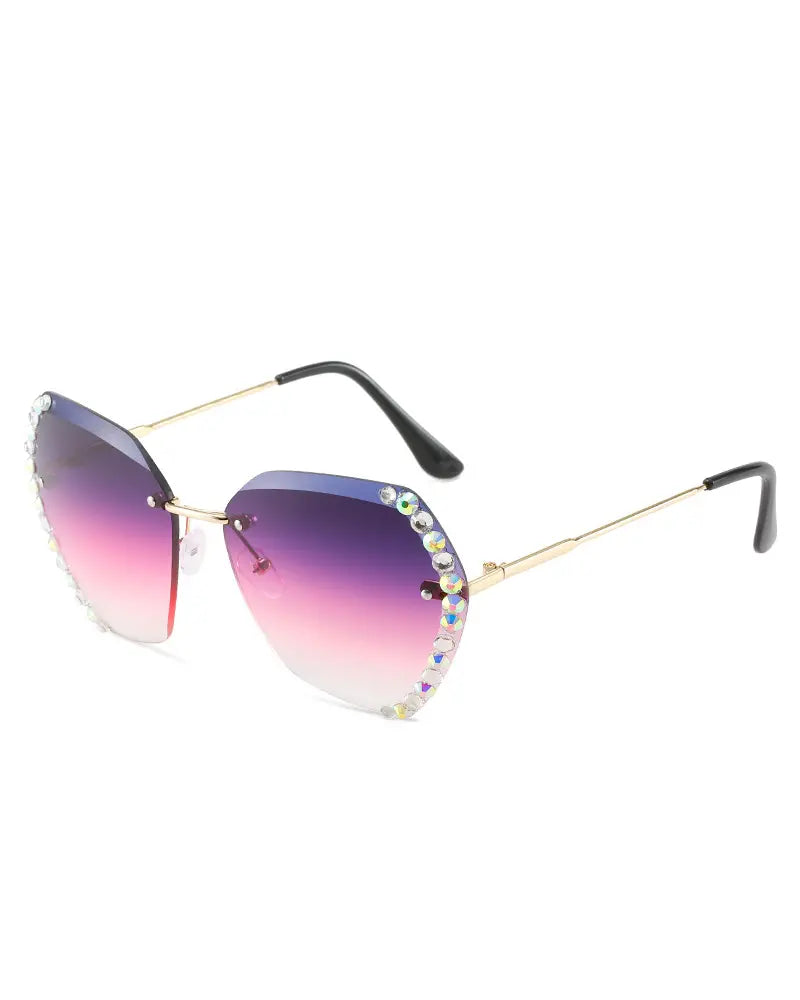 1Pair Ombre Lens Rhinestone Irregular Rimless Sunglasses