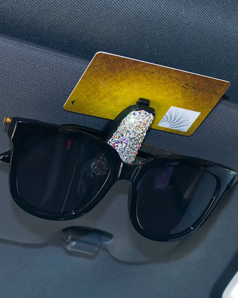 Card Sun Visor Fastener Eyeglasses Clip Frame Receipt Storage Rhinestone Sunglass Protector