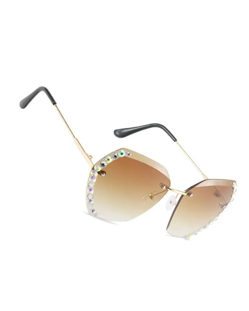 1Pair Ombre Lens Rhinestone Irregular Rimless Sunglasses