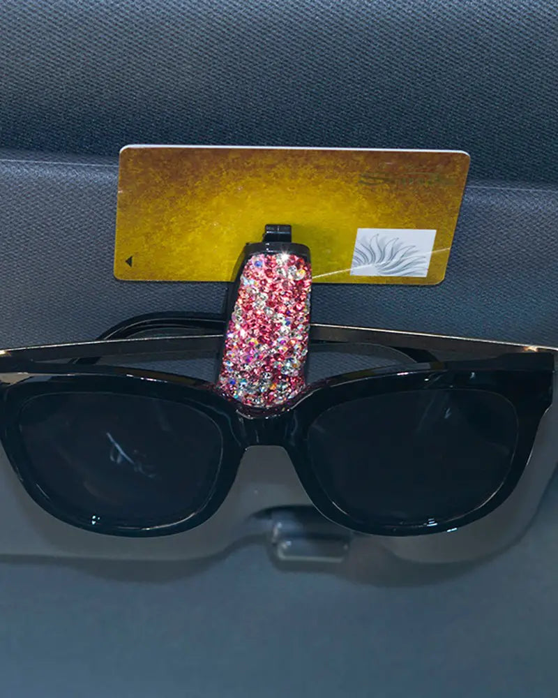 Card Sun Visor Fastener Eyeglasses Clip Frame Receipt Storage Rhinestone Sunglass Protector