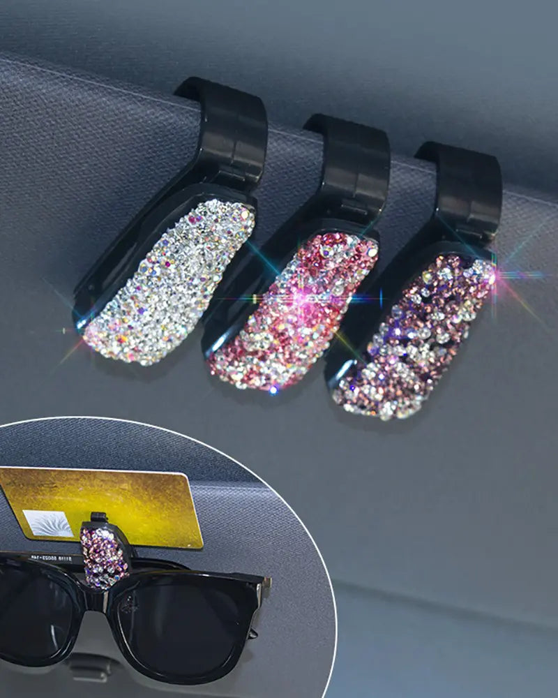 Card Sun Visor Fastener Eyeglasses Clip Frame Receipt Storage Rhinestone Sunglass Protector