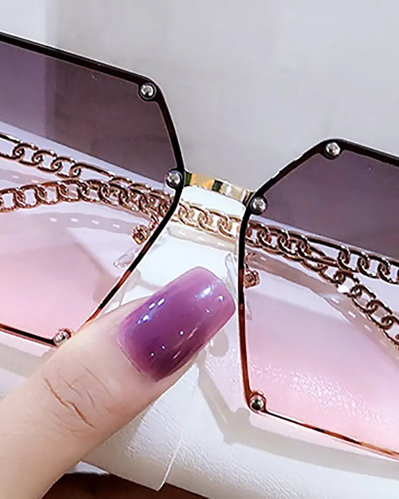 1Pair Studded Irregular Metal Frame Tinted Lens Sunglasses